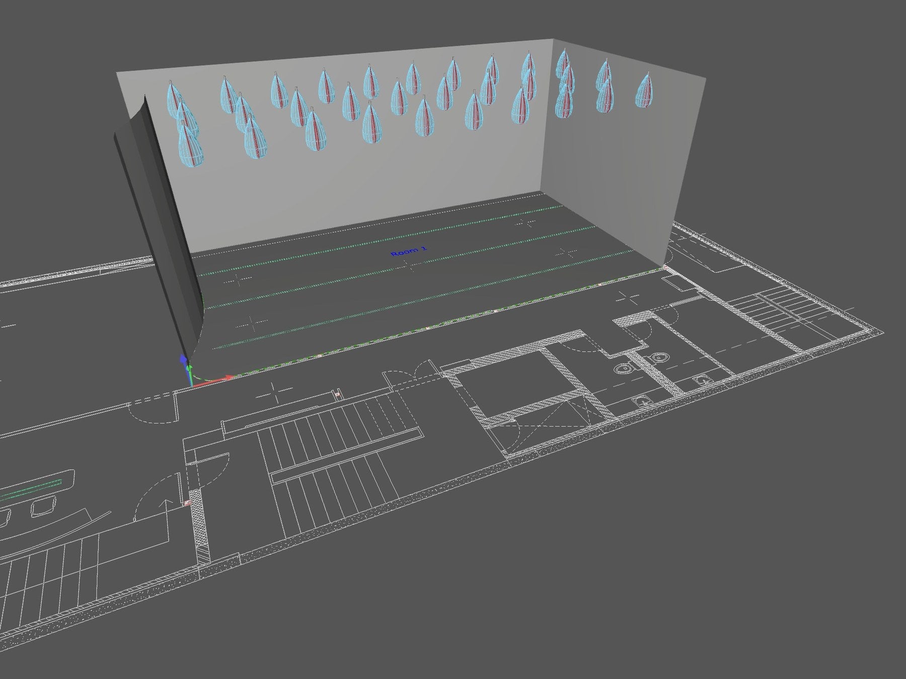 Sportball pickleball court — ORIGINAL interior-designer plan with sparse 3×10 fixtures, patchy coverage