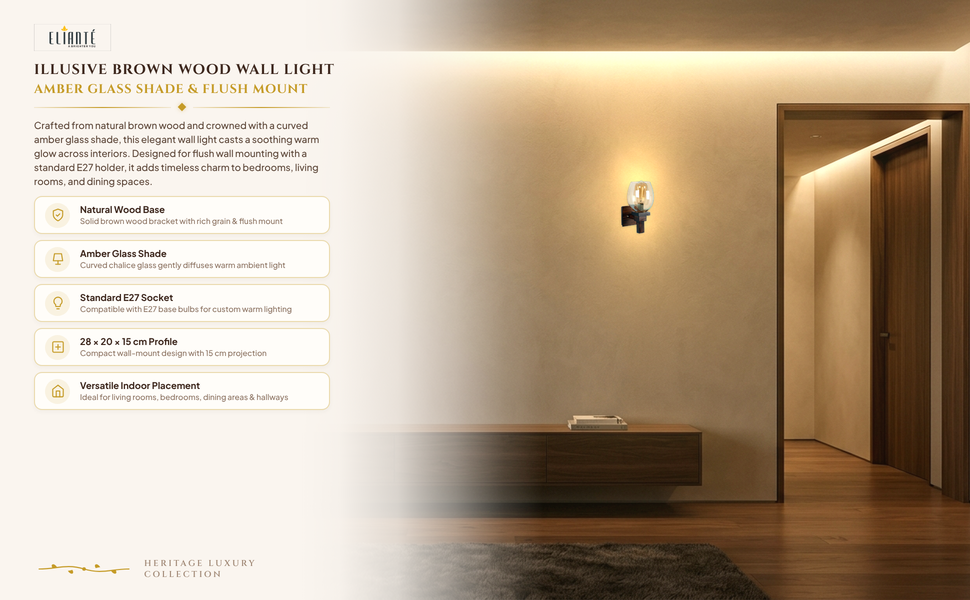 Illusive Brown Wood Wall Lights - Aj-07-1W-Gold feature panel