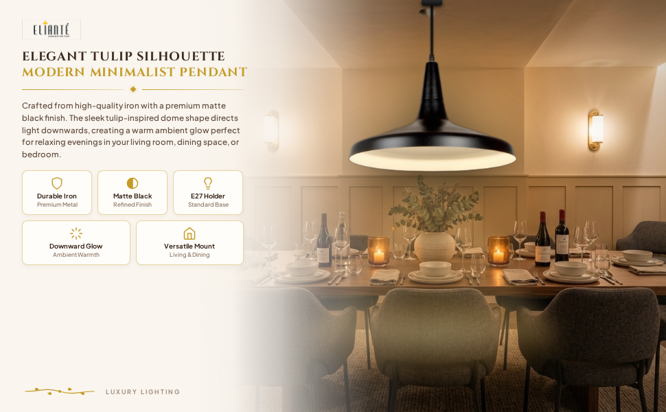 Modern Tulip Dome Hanging Light Black Iron Pendant Ceiling Lamp for Living Room Bedroom Dining Hall