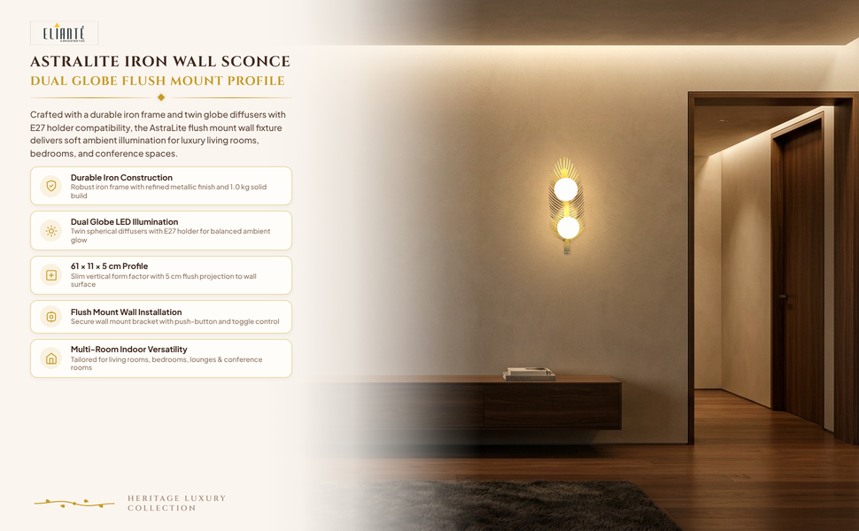 AstraLite Black Wall Light with LED and Iron Shade feature panel