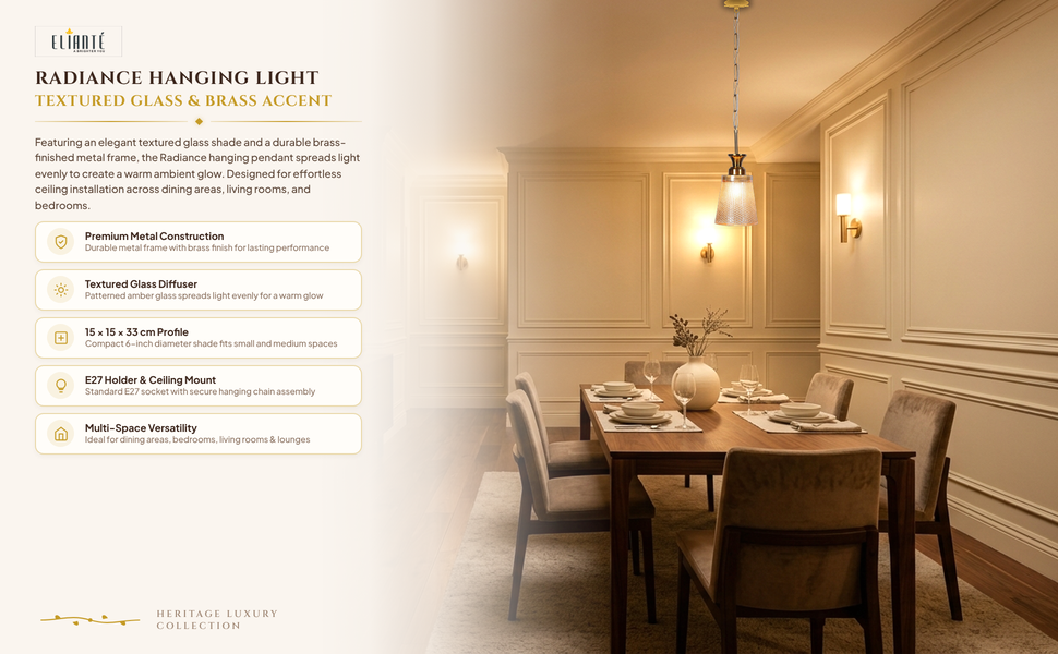 Radiance Hanging Light with E27 Holder and Shade feature panel