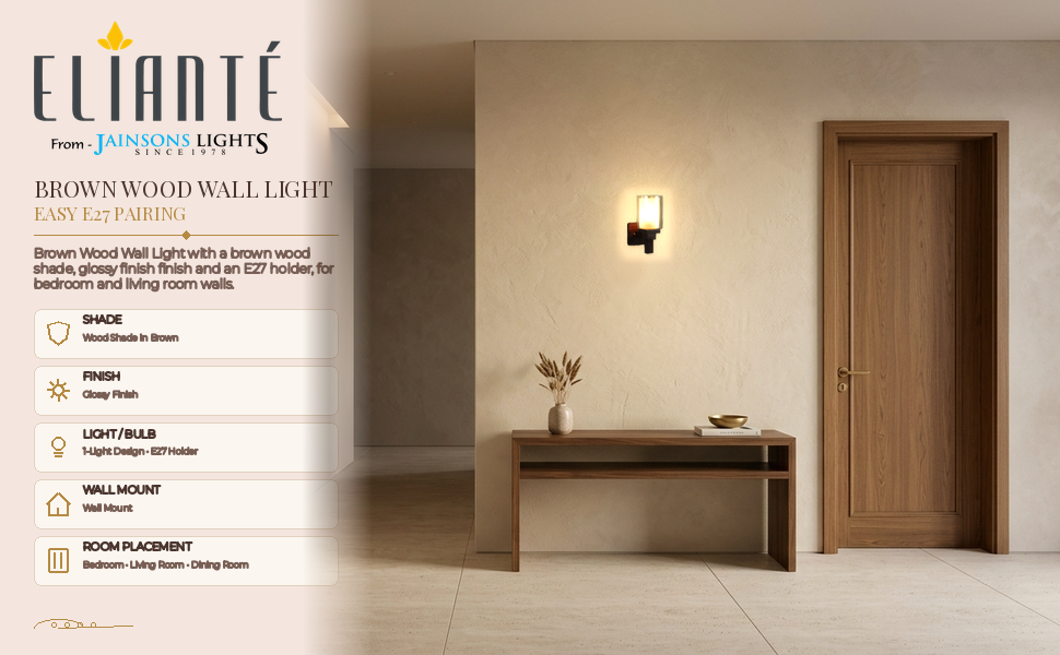 Insolent Brown Wood Wall Lights - Aj-03-1W-Gold-Wh feature panel