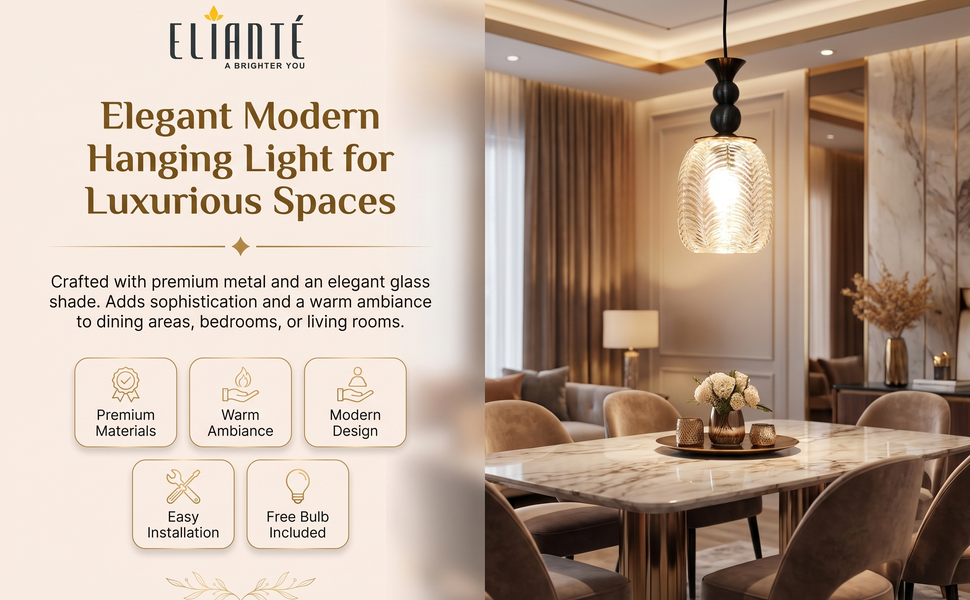 Modern Glass Hanging Light for Living Room & Dining Area feature panel