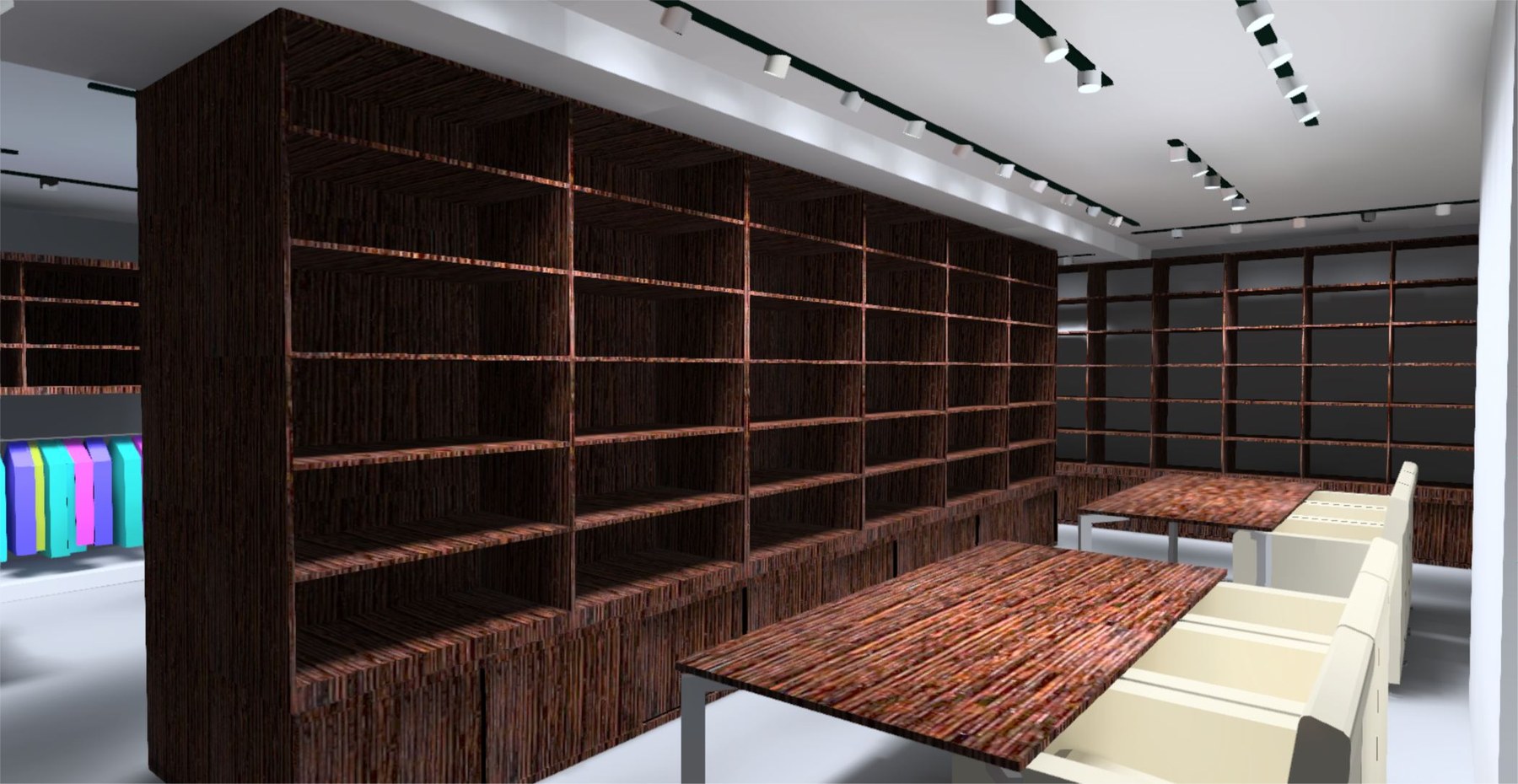 Tulips by Satyabhama — Wood rack detail with engineered vertical illuminance