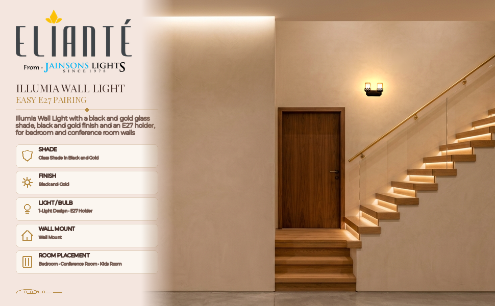 ELIANTE Illumia Wall Light with Black & Gold Glass Shade Ambiance Panel