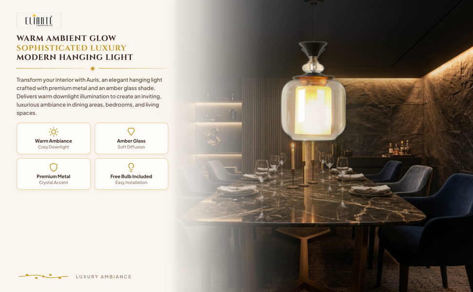ELIANTE Modern Glass Hanging Light for Living Room & Dining Area Ambiance Panel
