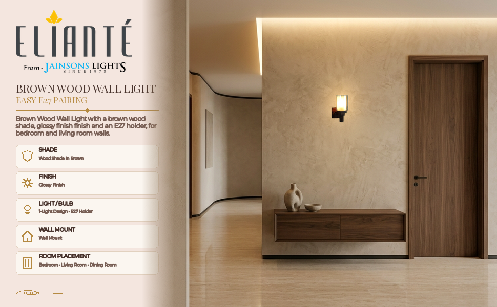 ELIANTE Insolent Brown Wood Wall Lights - Aj-03-1W-Gold-Wh Ambiance Panel