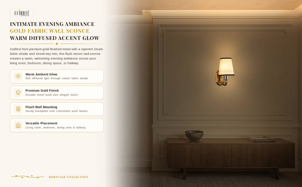 ELIANTE Gold Fabric Wall Sconces - S-121-1W Ambiance Panel