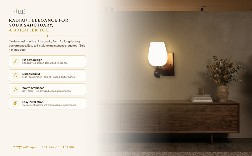 ELIANTE Wooden Wall Round Shade Mount Wall Lamp Wall Sconce Decorative Night Wall Light(Blub Not