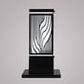 Black iron gate light with laser-cut wave pattern by Eliante – product view on grey