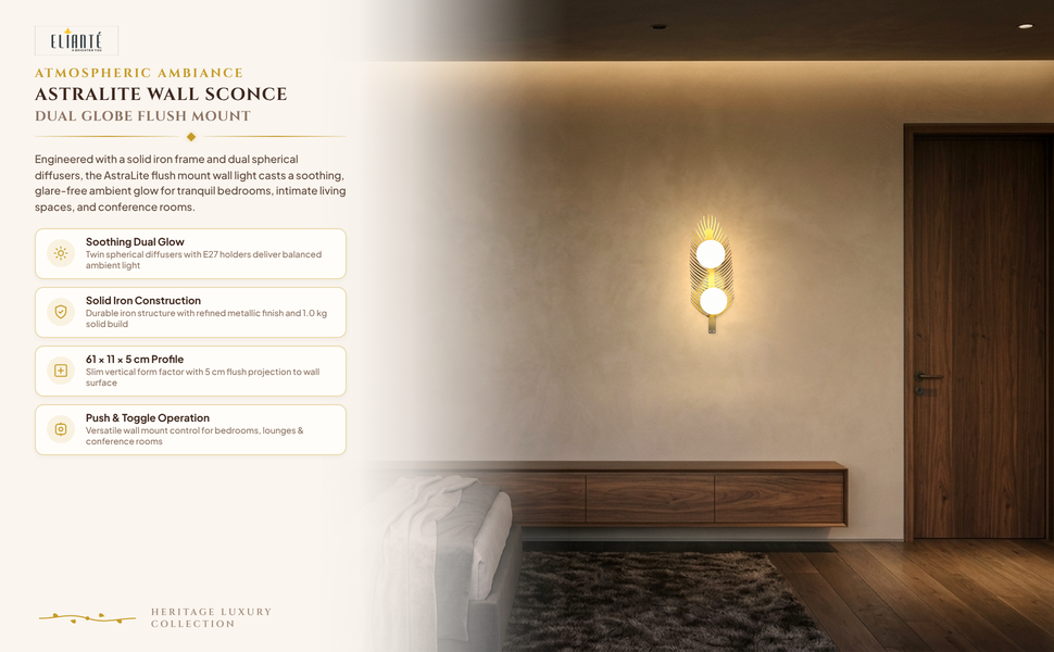 ELIANTE AstraLite Black Wall Light with LED and Iron Shade Ambiance Panel