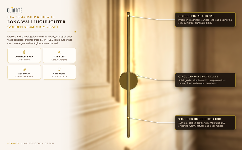 Modern Long Wall Highlighter Light construction detail