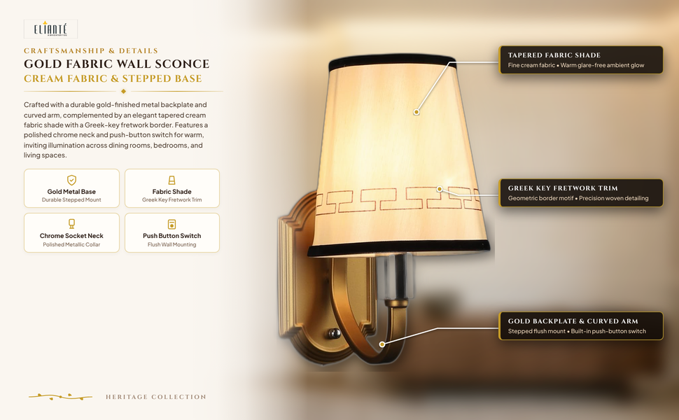 Gold Fabric Wall Sconces - S-121-1W construction detail
