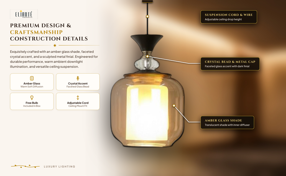 Modern Glass Hanging Light for Living Room & Dining Area construction detail