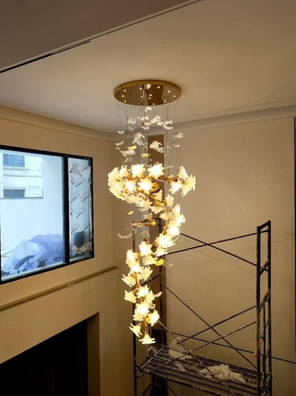 Magnolia Blossom Glass Cascade Chandelier – A Statement Piece for Double-Height Foyers