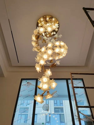 Magnolia Blossom Glass Cascade Chandelier – A Statement Piece for Double-Height Foyers