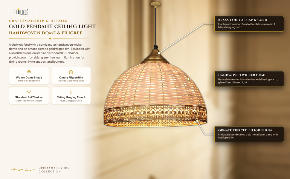 Metal Hanging Light Gold Pendant Light for Living Room-AC construction detail