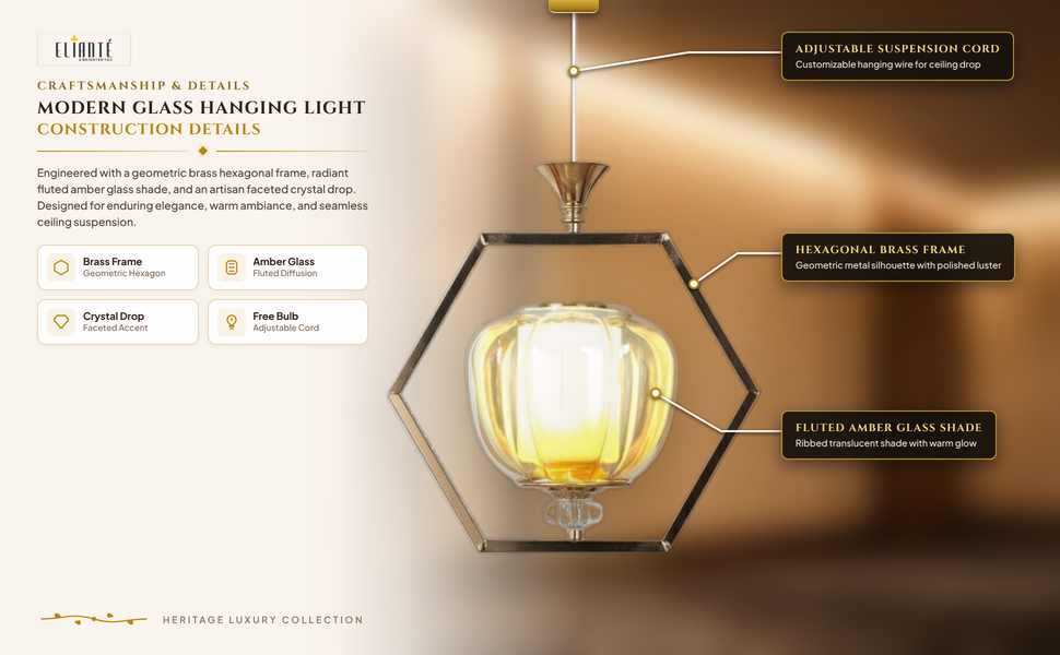 Modern Glass Hanging Light for Living Room & Dining Area construction detail