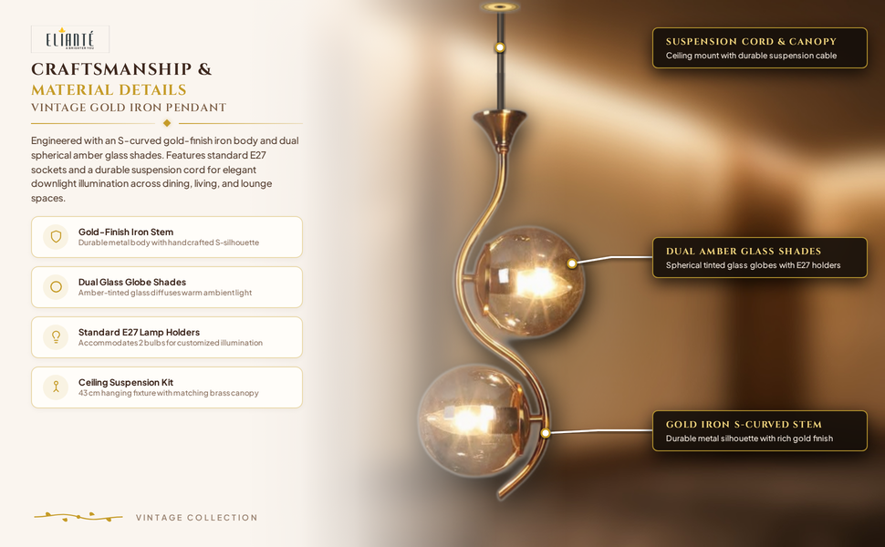 Aunque Gold Iron Hanging Light Vintage Decorate Hanging Lamp for Farmhouse construction detail