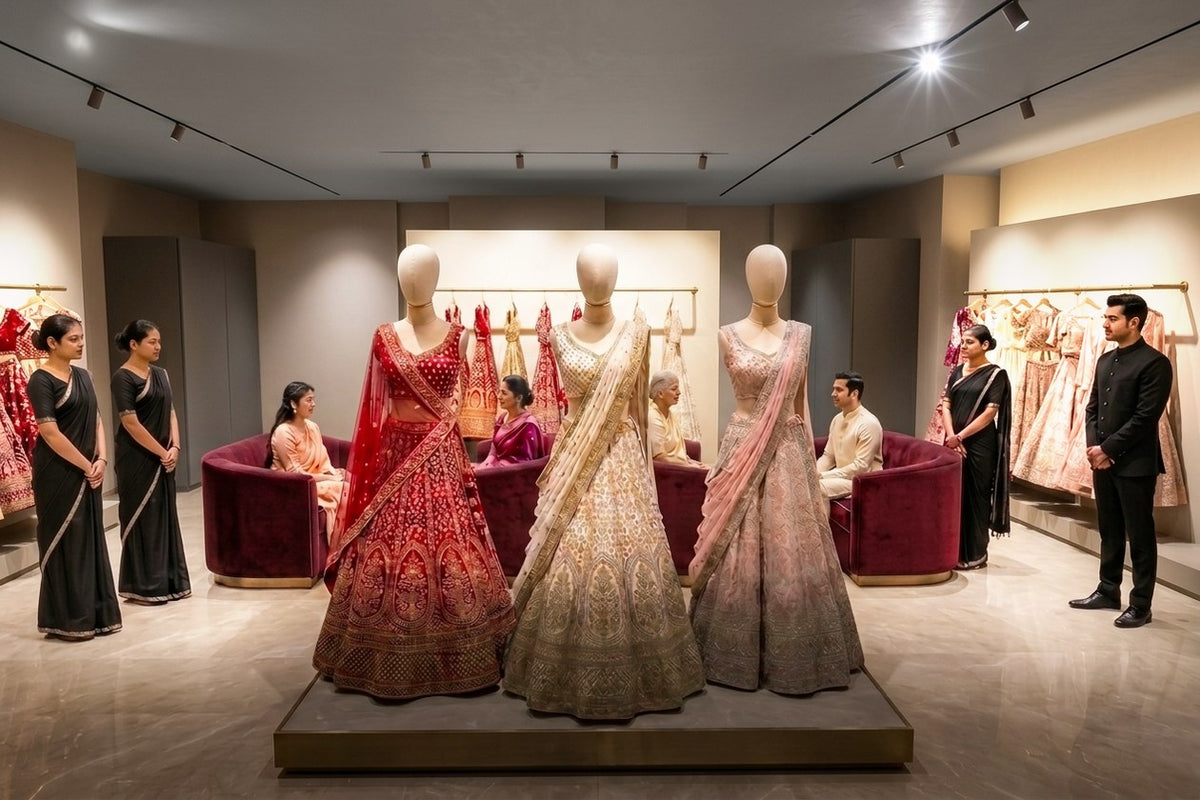 3D design visual – centre mannequin platform lit from all sides, Aari Tari, Jaipur