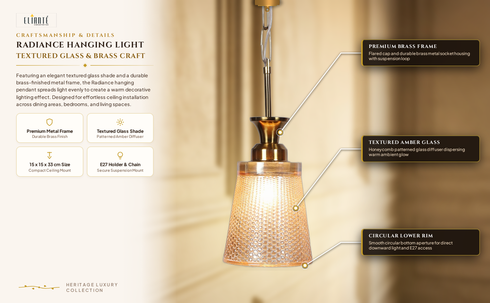 Radiance Hanging Light with E27 Holder and Shade construction detail