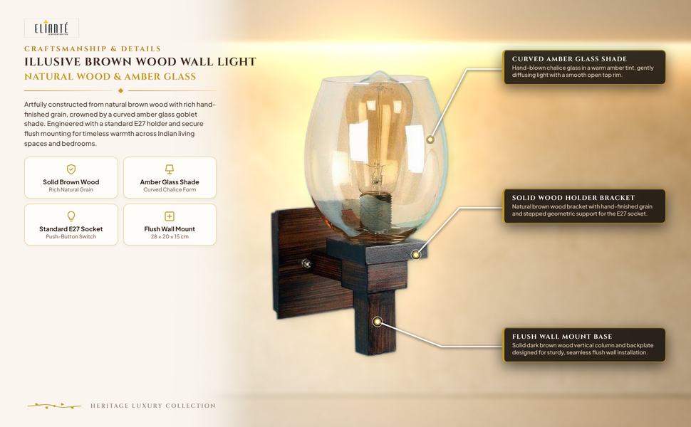 Illusive Brown Wood Wall Lights - Aj-07-1W-Gold construction detail