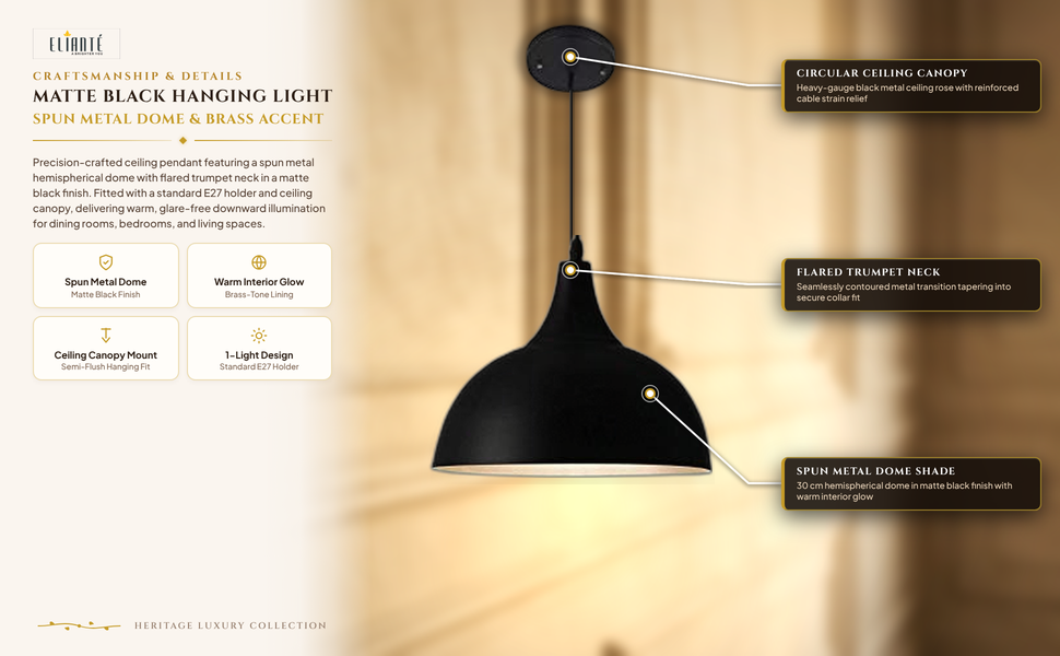 Black Metal Hanging Lights for Home, Office, Bedroom, Drawing Room & Lobby construction detail