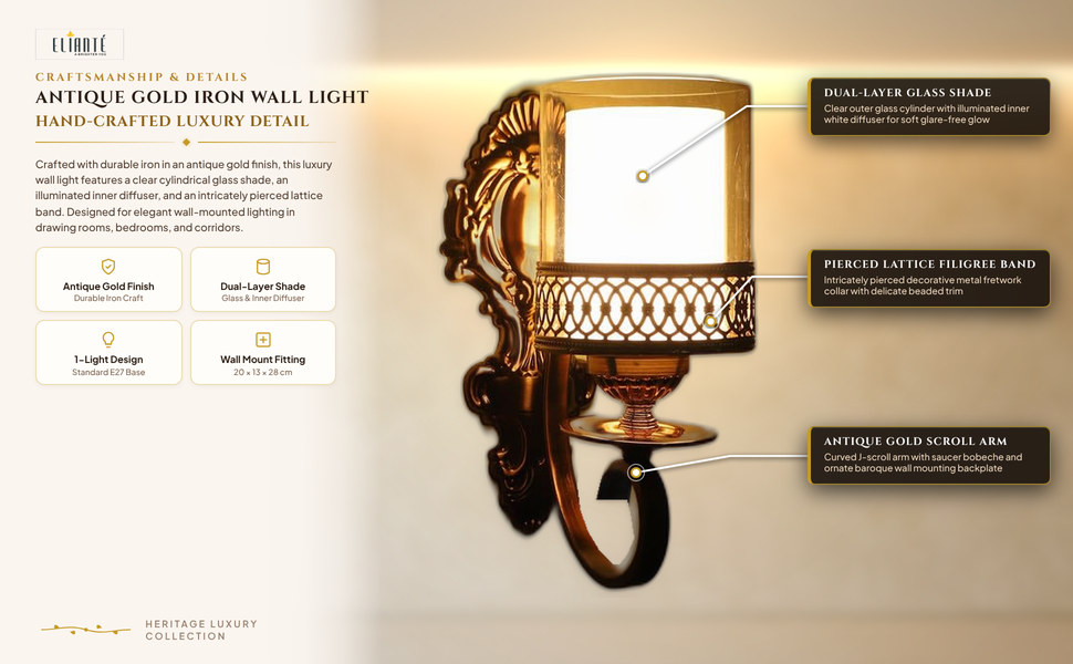 Antique Gold Iron Wall Light construction detail