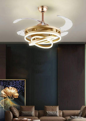 JS-FO - FI-7784-GD High Speed Modern Chandelier Fans Matt Gold Finish Acrylic Blades Size 1070mm