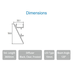 JS-JAS LP 05-01 Up/Down Wall/Tapered Wall Up Light Alluminium Profile For Strips 053-JAS-S3357