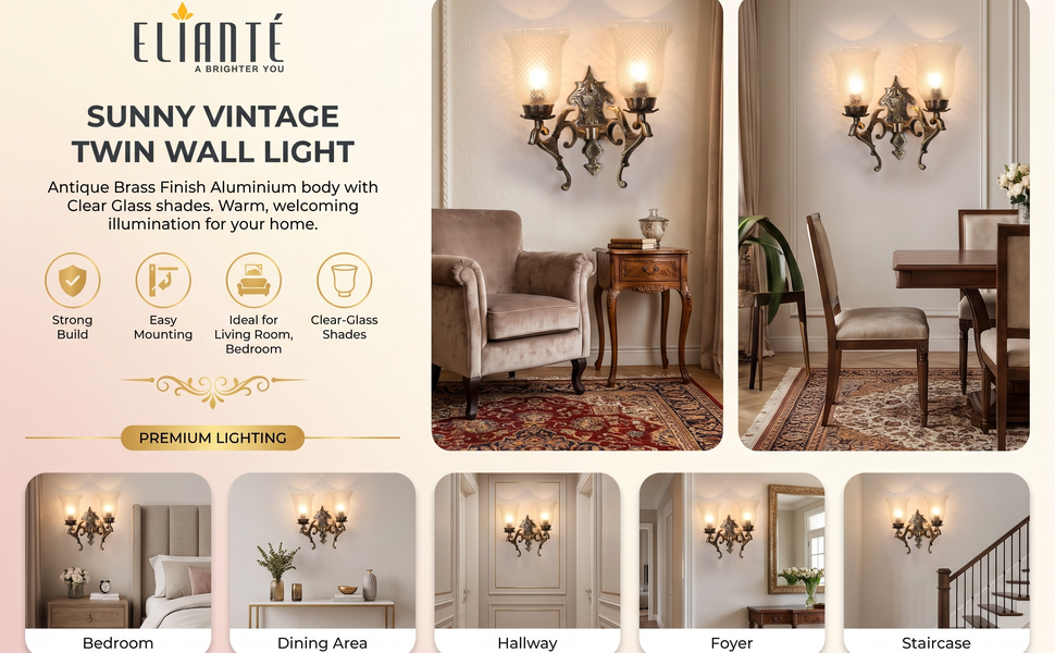 ELIANTE Sunny Vintage Twin Wall Light Room Lifestyle Grid