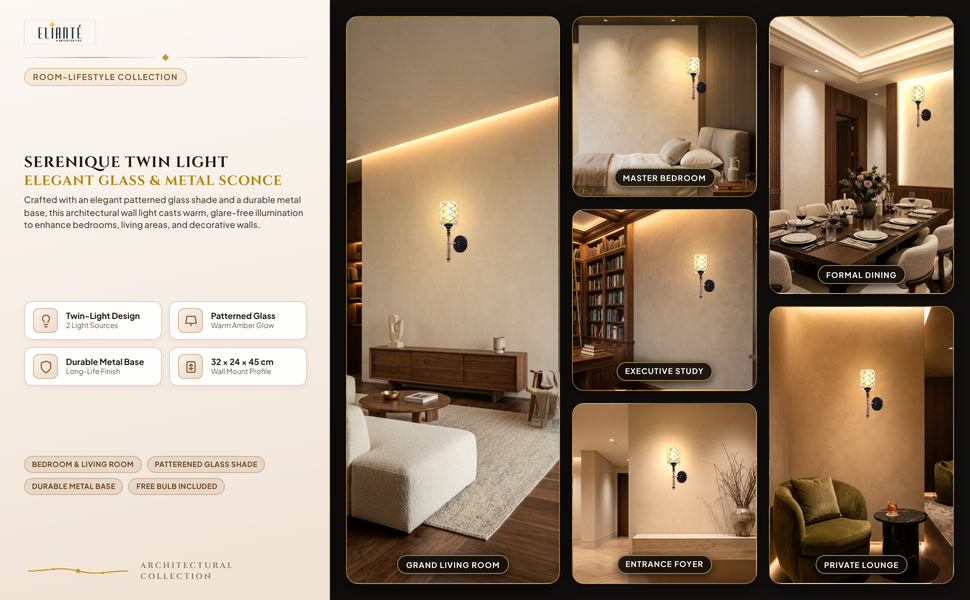 ELIANTE Serenique Twin Pendant Wall Light Room Lifestyle Grid