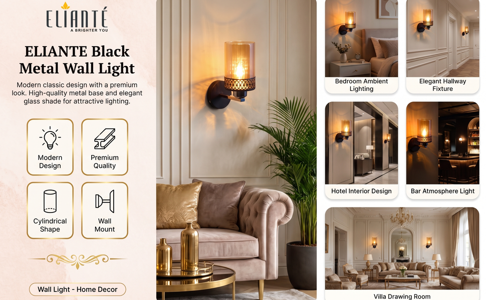 ELIANTE - Black Metal Wall Light - 286-1W Room Lifestyle Grid