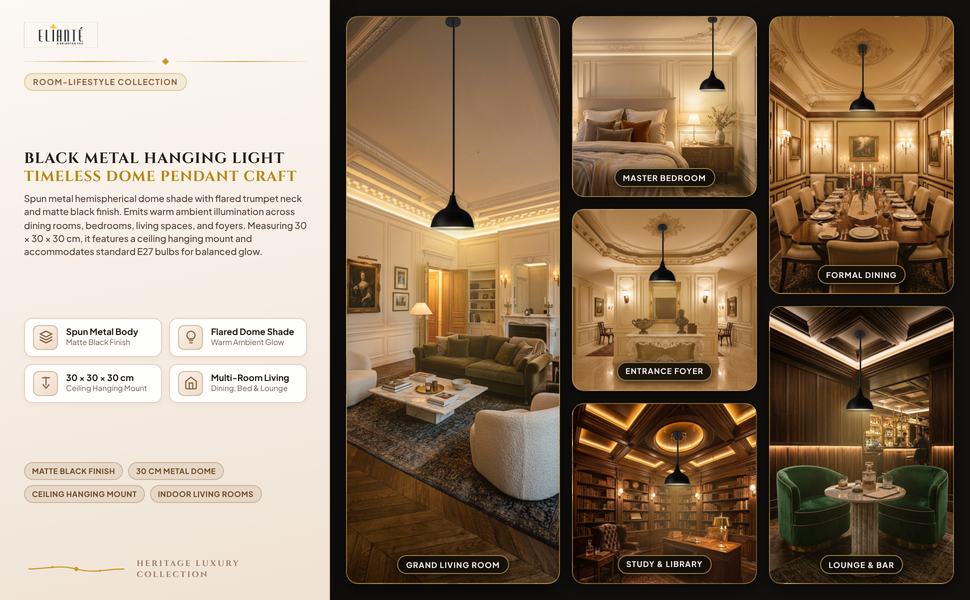 ELIANTE Black Metal Hanging Lights for Home, Office, Bedroom, Drawing Room & Lobby Room Lifestyle