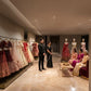 3D design visual – main aisle: lehenga rails brighter than the walkway, Aari Tari, Jaipur