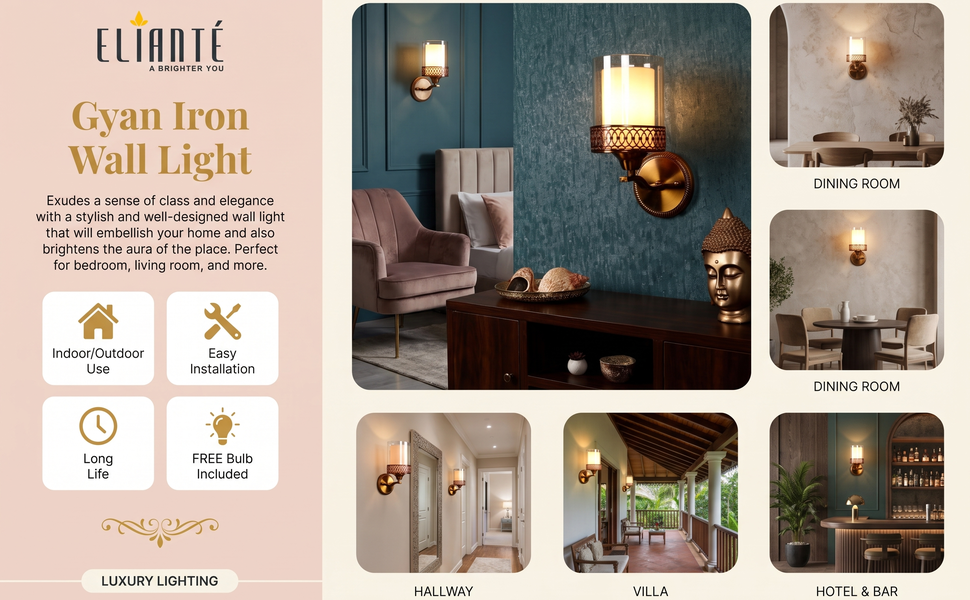 ELIANTE Gyan Iron Wall Light Room Lifestyle Grid