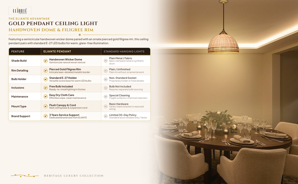 Metal Hanging Light Gold Pendant Light for Living Room-AC comparison table