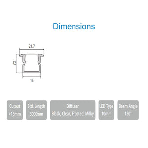 JS-JAS JSAS-Basic LP 01-02 Recessed Alluminium Profile For Strips 074-JAS-R1612