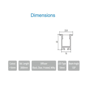 JS-JAS JSAS-Basic LP 01-07 Recessed Alluminium Profile For Strips 075-JAS-R1618