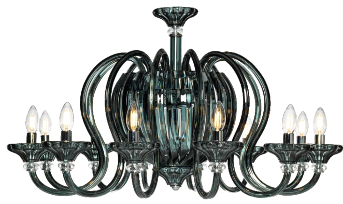 Iris Cristal (Spain) Circonita 15-Light Smoke Green & Chrome Crystal Chandelier