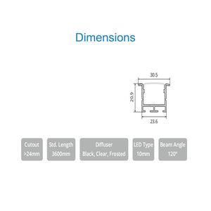 JS-JAS JSAS-Eco 2520 Trim Recessed Alluminium Profile For Strips 077-JAS-R2520