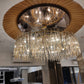 Wood Pagoda Canopy Crystal Rod Cascade Chandelier – A Statement Piece for Grand Foyers