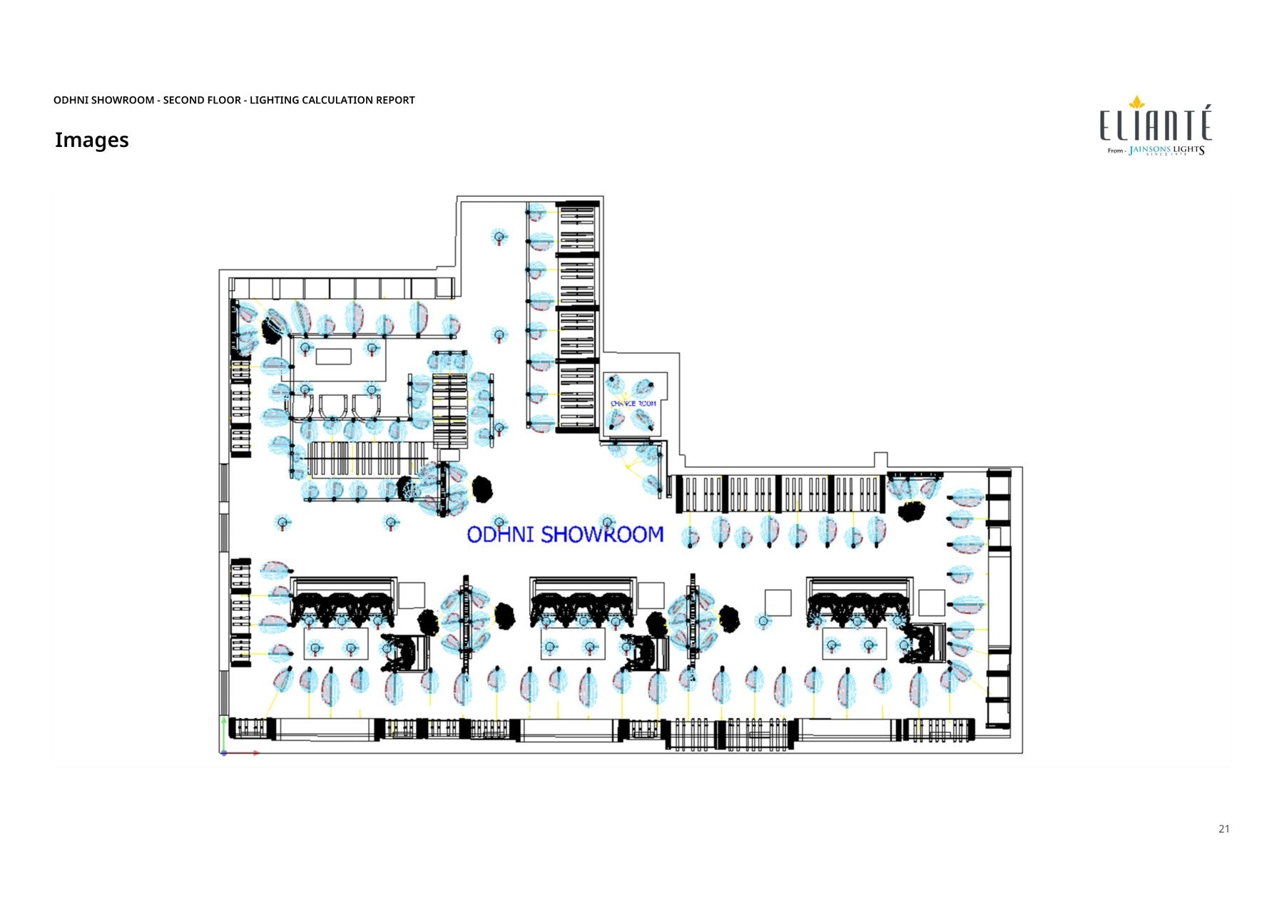 Odhni Sarees — second floor lighting layout plan with fixture placement