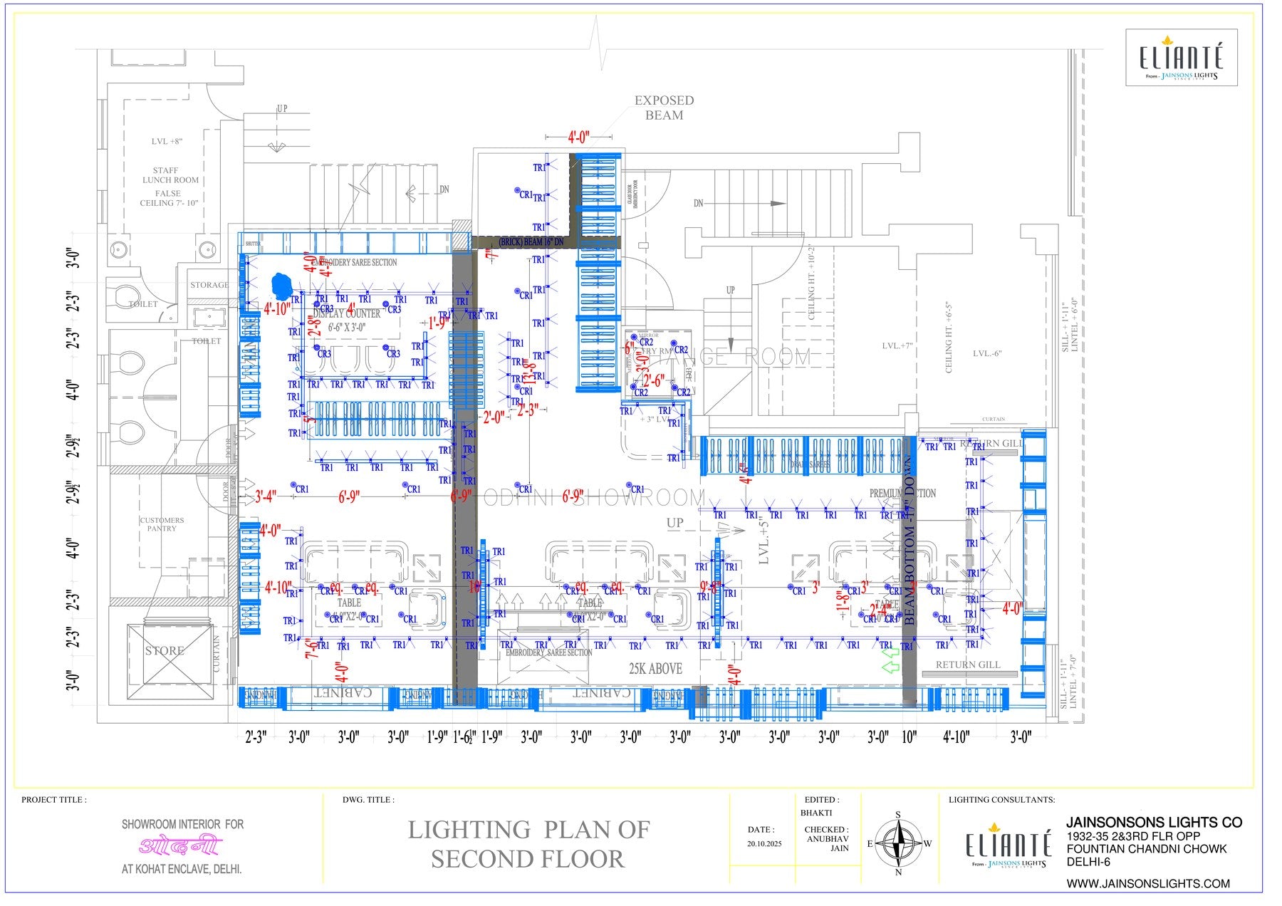 Odhni Sarees — printable lighting layout deliverable for the install team