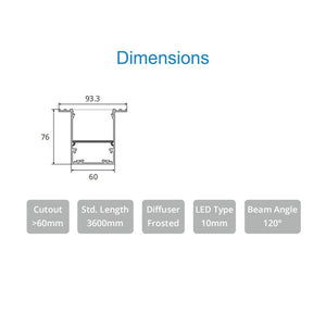 JS-JAS LP 011-09 Pop Trimless 61x77 Recessed Alluminium Profile For Strips 094-JAS-R6076