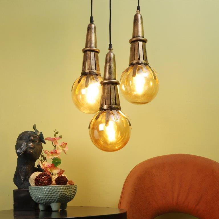 ELIANTE Gold Iron Base Gold White Shade Hanging Light - 095-3Lp - Bulb Included