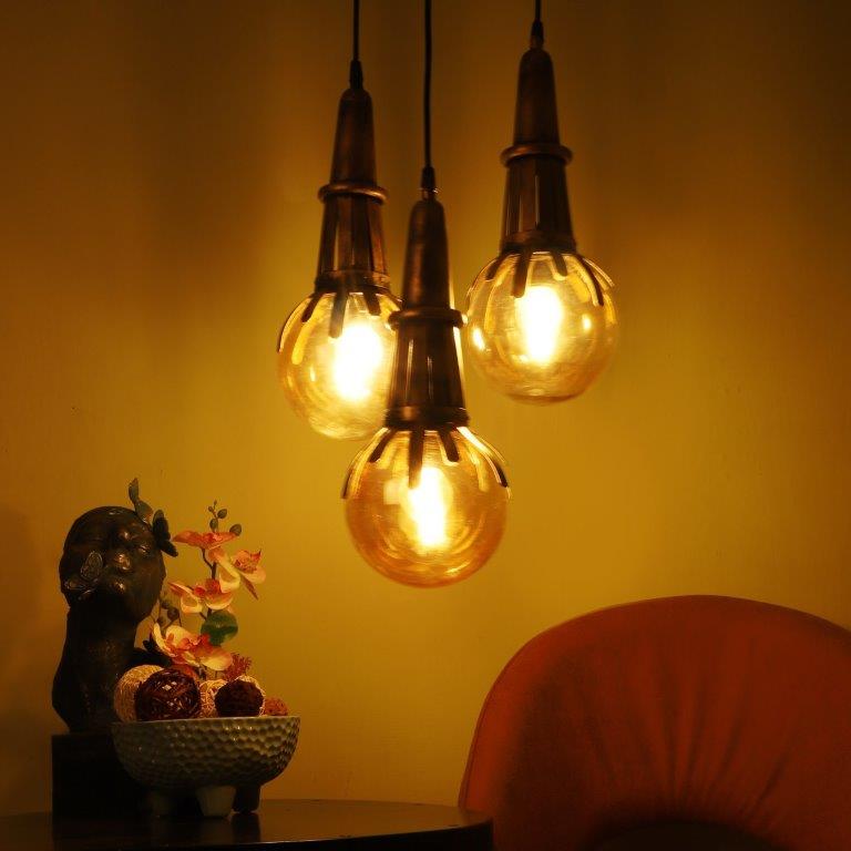 ELIANTE Gold Iron Base Gold White Shade Hanging Light - 095-3Lp - Bulb Included