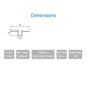 JS-JAS JSAS-Pop Flat 1214 Recessed Trimless Alluminium Profile For Strips 096-JAS-R1214