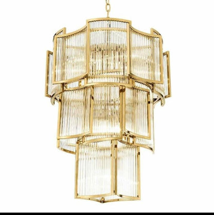 Art Deco Crystal Rod Lantern Chandelier – A Statement Piece for Double-Height Foyers