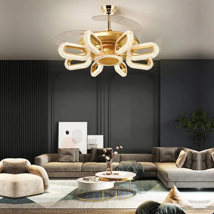 JS-FO - FI-7722 High Speed Modern Chandelier Fans French Gold Finish Acrylic Blades Size 1070mm